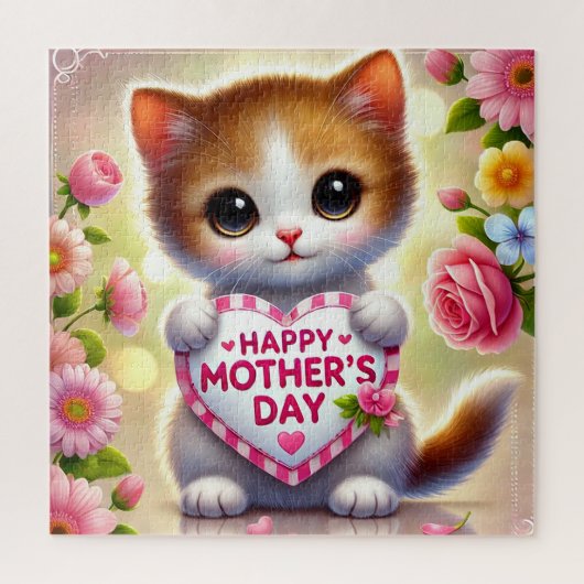 Schattig Kitten met Moederdag Hart Legpuzzel (Verticaal)