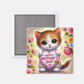 Schattig Kitten met Moederdag Hart Magneet (Voorkant / Achterkant)