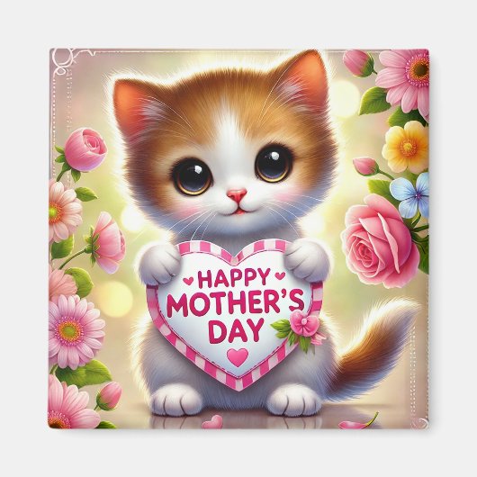 Schattig Kitten met Moederdag Hart Magneet (Voorkant)