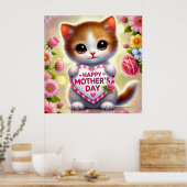 Schattig Kitten met Moederdag Hart Poster (Keuken)
