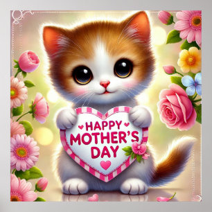 Schattig Kitten met Moederdag Hart Poster
