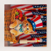 Schattig Kitten met Patriotische Hoed Legpuzzel (Horizontaal)