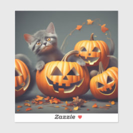 Schattig kitten met pompoen sticker
