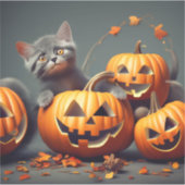 Schattig kitten met pompoen sticker (Voorkant)