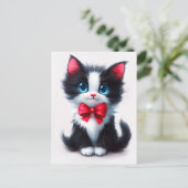 Schattig Kitten met Rode Lint Feestdagenkaart (Staand voorkant)