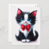 Schattig Kitten met Rode Lint Feestdagenkaart (Voorkant / Achterkant)