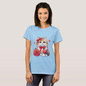 Schattig Kitten met Rode Roos en Hart Liefde Kunst T-shirt (Voorkant volledig)