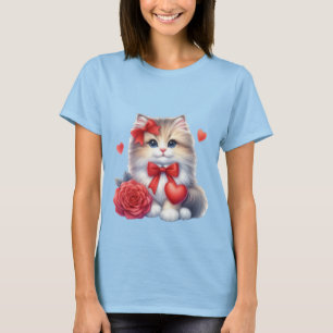 Schattig Kitten met Rode Roos en Hart Liefde Kunst T-shirt