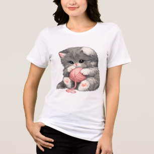 Schattig Kitten met Roze Garens Tri-Blend Shirt