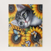 Schattig Kitten Met Zonnebloemen Legpuzzel (Verticaal)