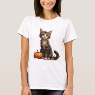 Schattig Kitten Naast Pompoen Halloween 🎃 T-shirt