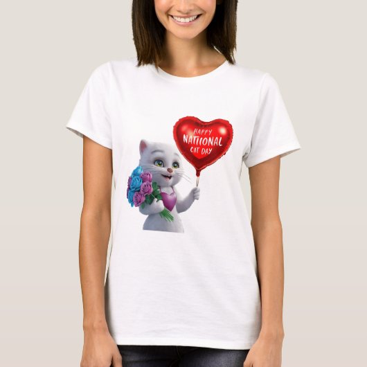 Schattig Kitten National Cat Day T-shirt" T-shirt (Voorkant)