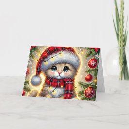 Schattig Kitten Onder Kerstboom Feestdagen Kaart