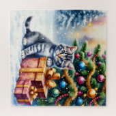 Schattig Kitten Onder Kerstboom Legpuzzel (Horizontaal)