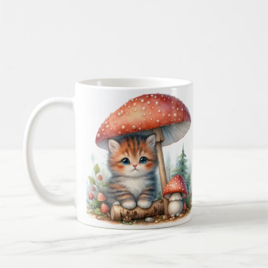 Schattig kitten onder paddenstoelenparaplu koffiemok (Links)