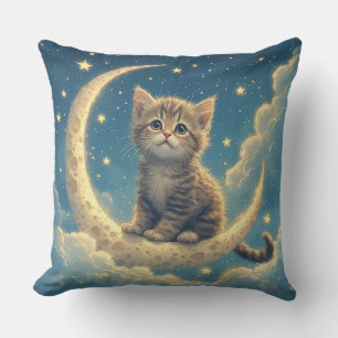 Schattig Kitten op een Halve Maan Met Sterren Kussen