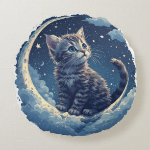 Schattig Kitten op een Halve Maan Met Sterren Rond Kussen