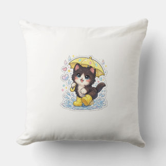 Schattig Kitten op een Regenachtige Dag met Gele P Kussen