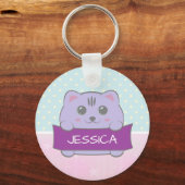 Schattig Kitten Persoonlijke Stippen Sleutelhanger (Voorkant)