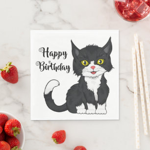 Schattig Kitten Poes Cartoon Grijze Kat Verjaardag Servet
