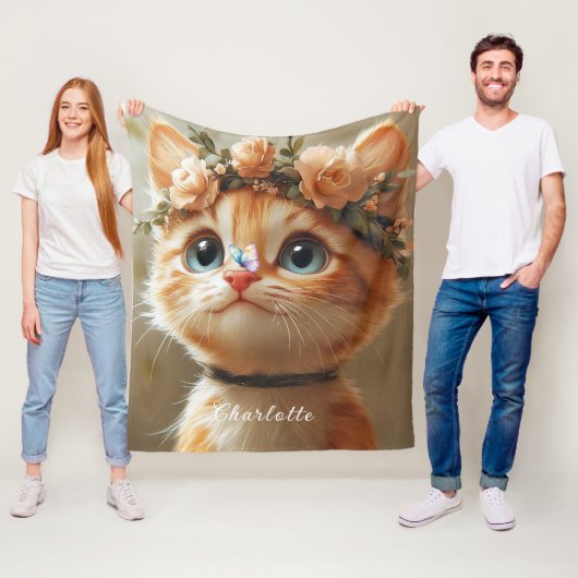 Schattig Kitten  Roze Bloemen Vlinder Fleece Deken (In situ)