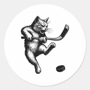 Schattig Kitten Speelt IJshockey Stok Puck IJshock Ronde Sticker