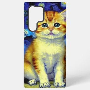 Schattig Kitten Sterrennacht Van Gogh Samsung Galaxy Hoesje