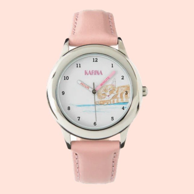 Schattig kitten tabby kat dier meisjesachtige Kind Horloge (Creator heeft geüpload)