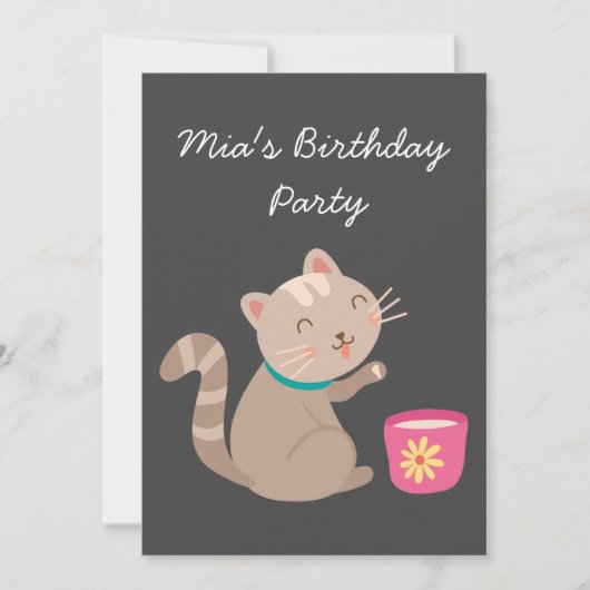 Schattig kitten theekopje meisje verjaardag theefe kaart (Voorkant)