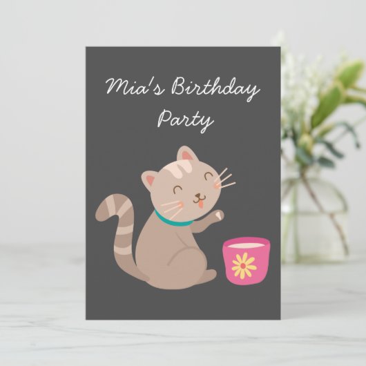 Schattig kitten theekopje meisje verjaardag theefe kaart (Staand voorkant)