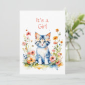Schattig kitten thema meisje Baby shower Kaart (Staand voorkant)
