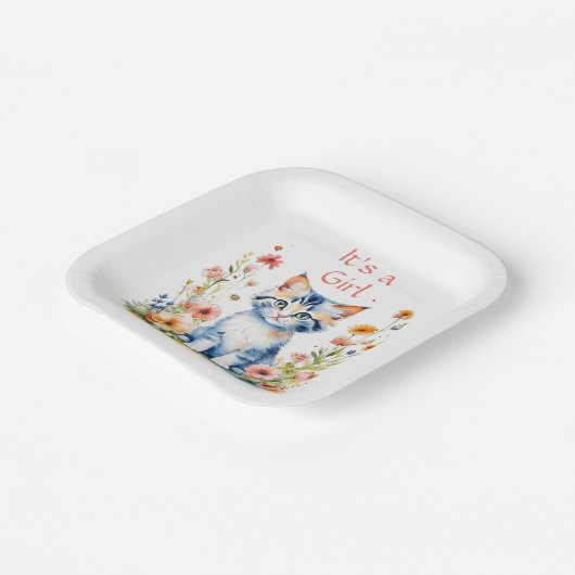 Schattig kitten thema meisje Baby shower Papieren Bordje (Gebogen)