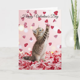 Schattig Kitten Vangt Valentijnshartblaadjes Kaart