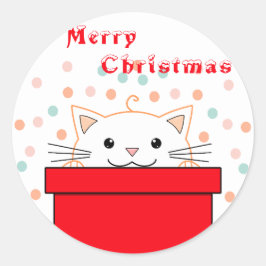 Schattig Kitten Verbergt Zich Achter Kerstcadeau D Ronde Sticker