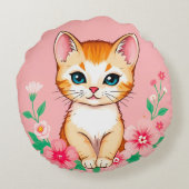 🐱 Schattig Kittens Bloemen Tuin Gelukzaligheid Rond Kussen (Achterkant)