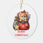 Schattig Kittens en Egel Kerstmis Keramisch Ornament (Links)