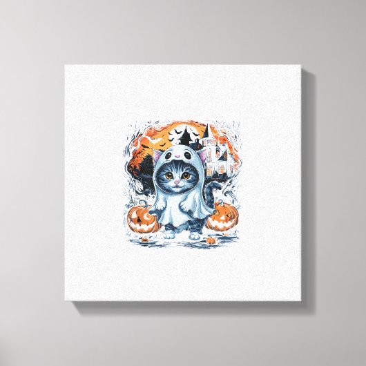Schattig Kittenspook Feest Pompoen Schattig Hallow Canvas Afdruk (Voorkant)
