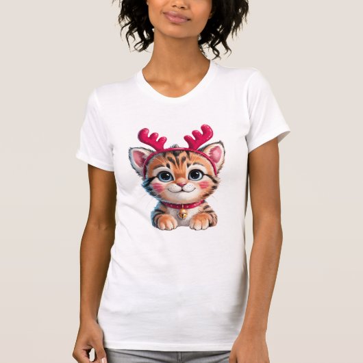 Schattig Kittensrendier | Grappige Kerstkat Liefhe T-shirt (Voorkant)
