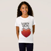 Schattig Kitty Gezicht Kat Rode Hart T-shirt (Voorkant volledig)
