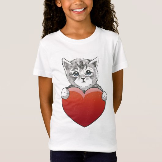 Schattig Kitty Gezicht Kat Rode Hart T-shirt (Voorkant)