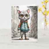 Schattig Kittypoes Uit voor een Wandeling Blank Kaart (Gele Bloem)