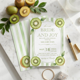 Schattig Kiwi Fruit Salie Groen Gestreept Bruidsfe Kaart