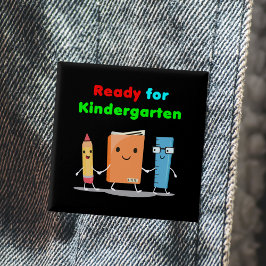 Schattig Klaar voor Kleuterschool Schoolboek Donke Vierkante Button 5,1 Cm