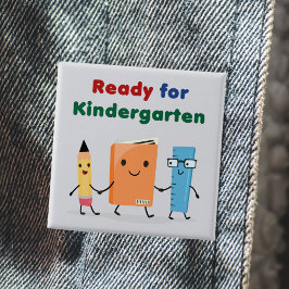 Schattig Klaar voor Kleuterschool Schoolboek Vierkante Button 5,1 Cm