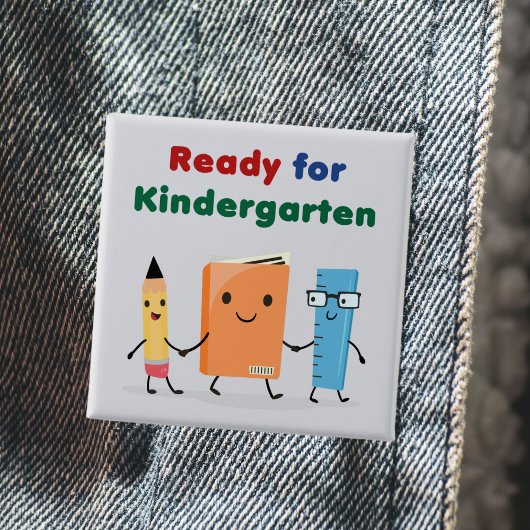Schattig Klaar voor Kleuterschool Schoolboek Vierkante Button 5,1 Cm