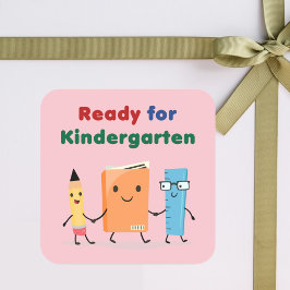 Schattig Klaar voor Kleuterschool Schoolboek Vierkante Sticker