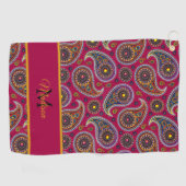 Schattig Klassiek Paisley Rood Geel Monogram     Golfhanddoek (Horizontaal)
