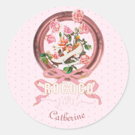 Schattig Klassiek Roze Rococo Meisje Rozen Boog Sc Ronde Sticker
