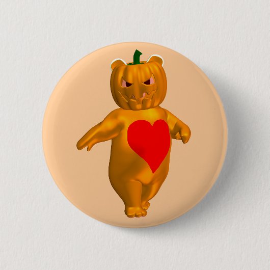 Schattig klein beertje met pompoenkop ronde button 5,7 cm (Voorkant)