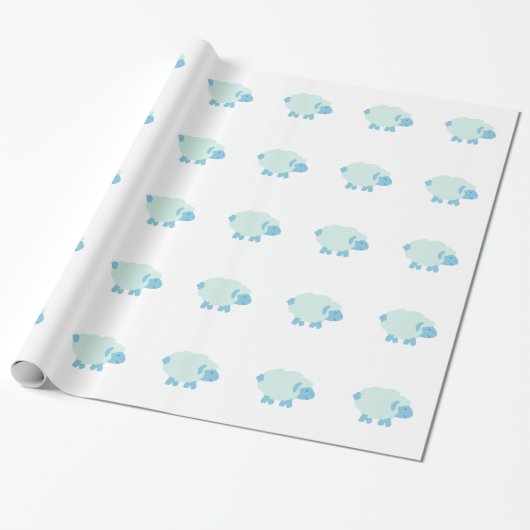 Schattig Klein Blauw Lam Cadeaupapier (Uitgerold)